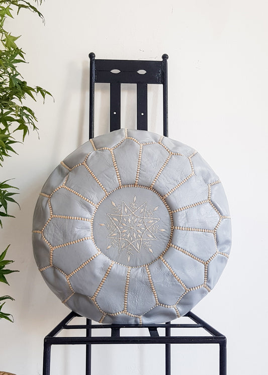 GRAY LEATHER POUF