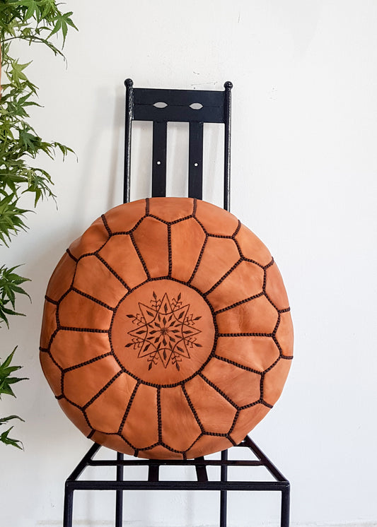 LIGHT BROWN LEATHER POUF