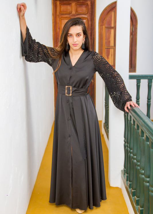 VALENTINA BLACK LINEN MAXI DRESS - Milsouls